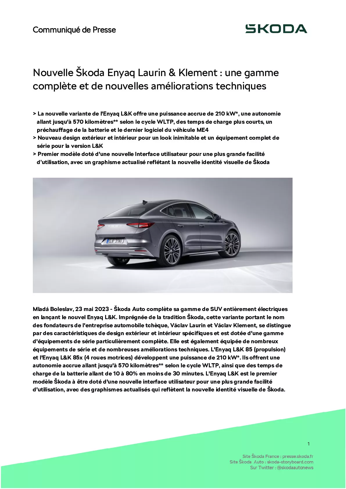Škoda Enyaq Laurin & Klement : mise à jour et autonomie majorée